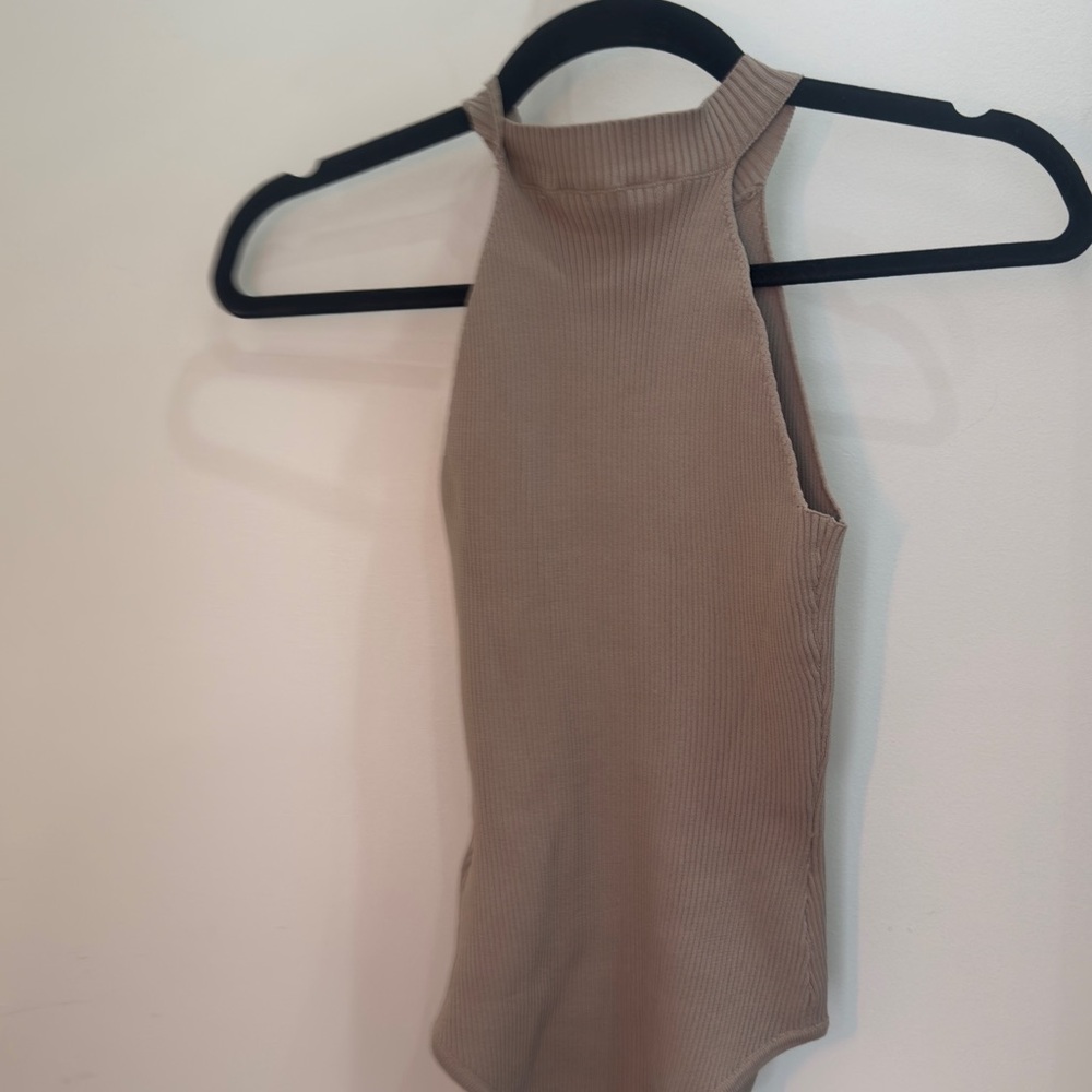 Ribbed Tan Sleeveless Top
